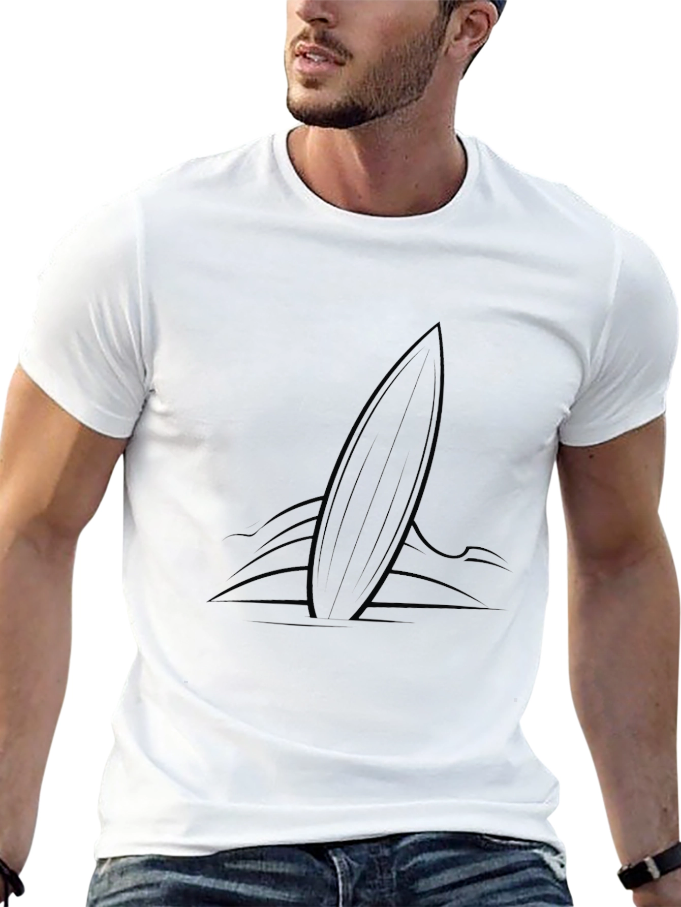 Mens Black Surfboard Graphic Tee