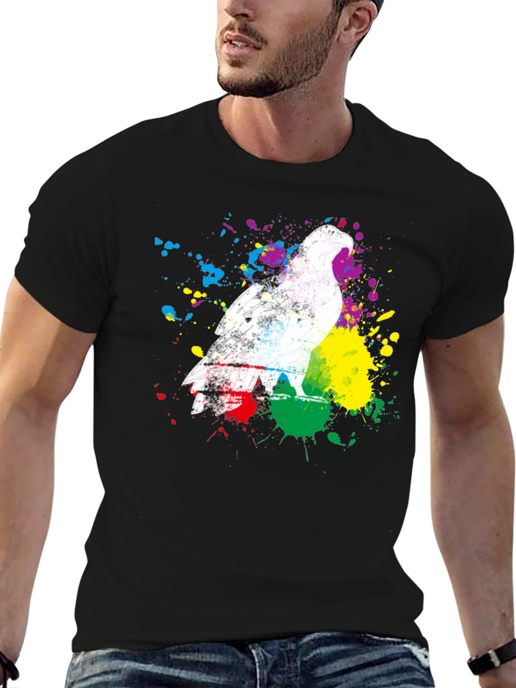 Eagle Splatter Print Black T-Shirt