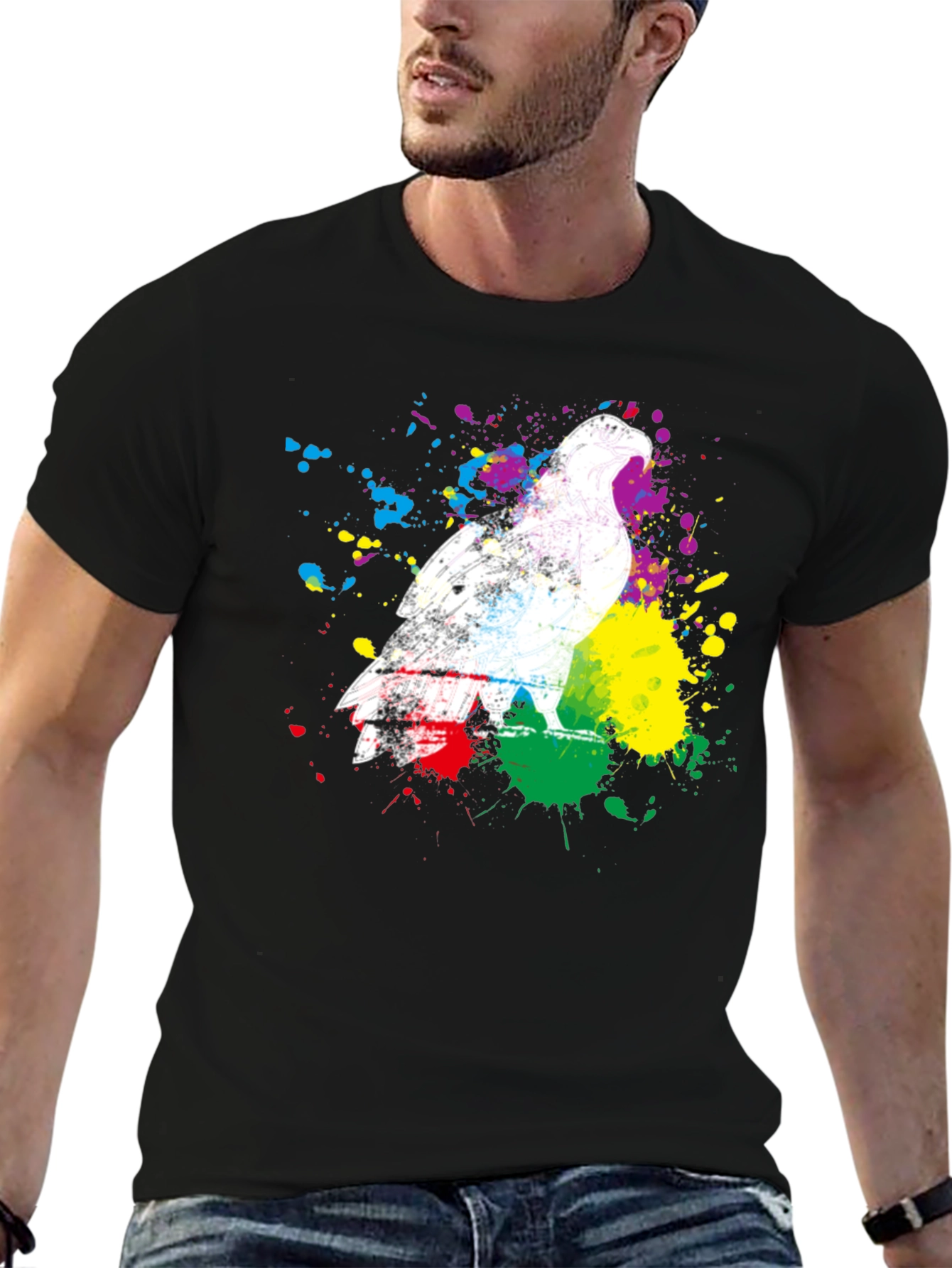 Eagle Splatter Print Black T-Shirt