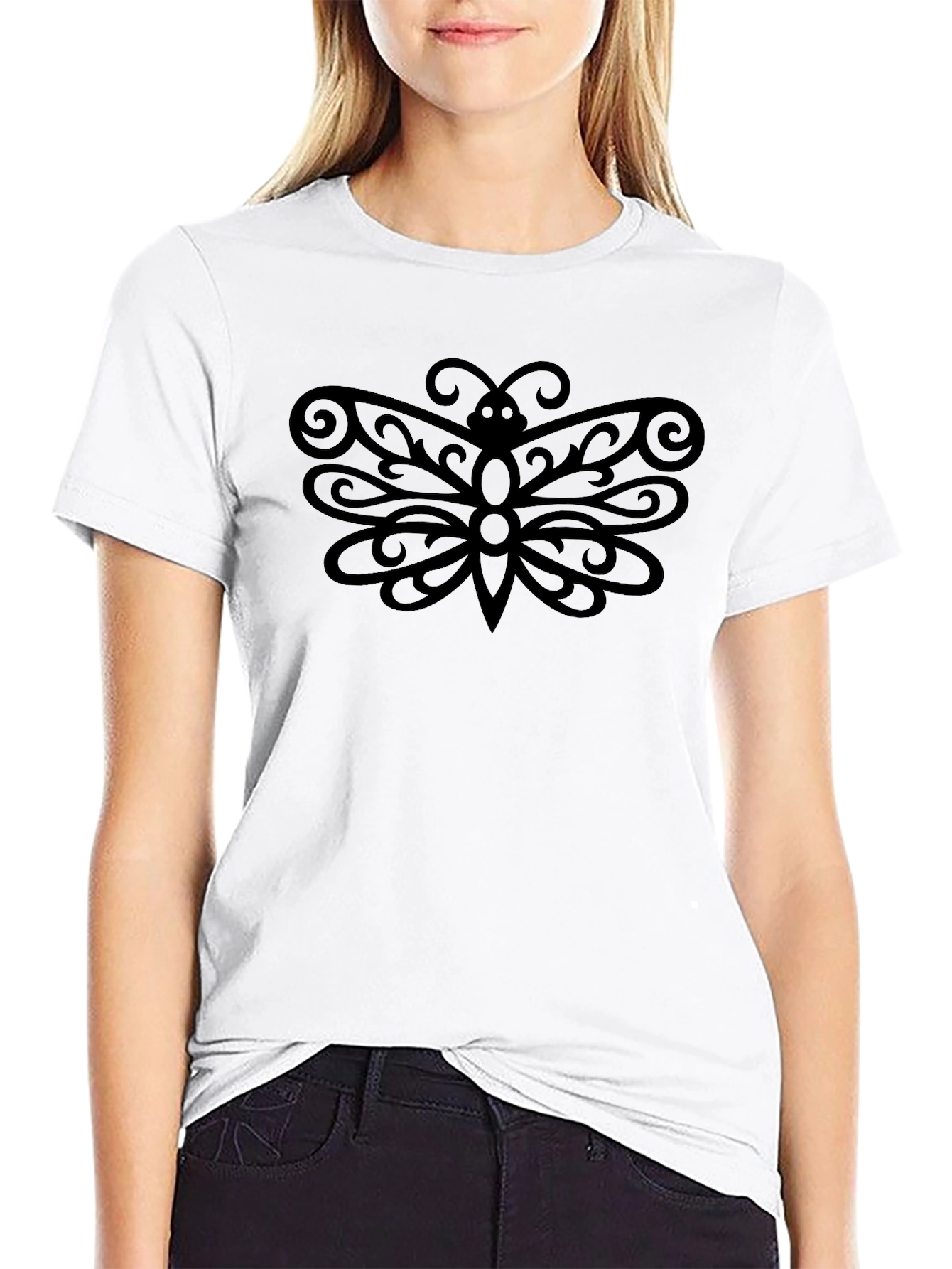 Elegant Butterfly Graphic Black T-Shirt