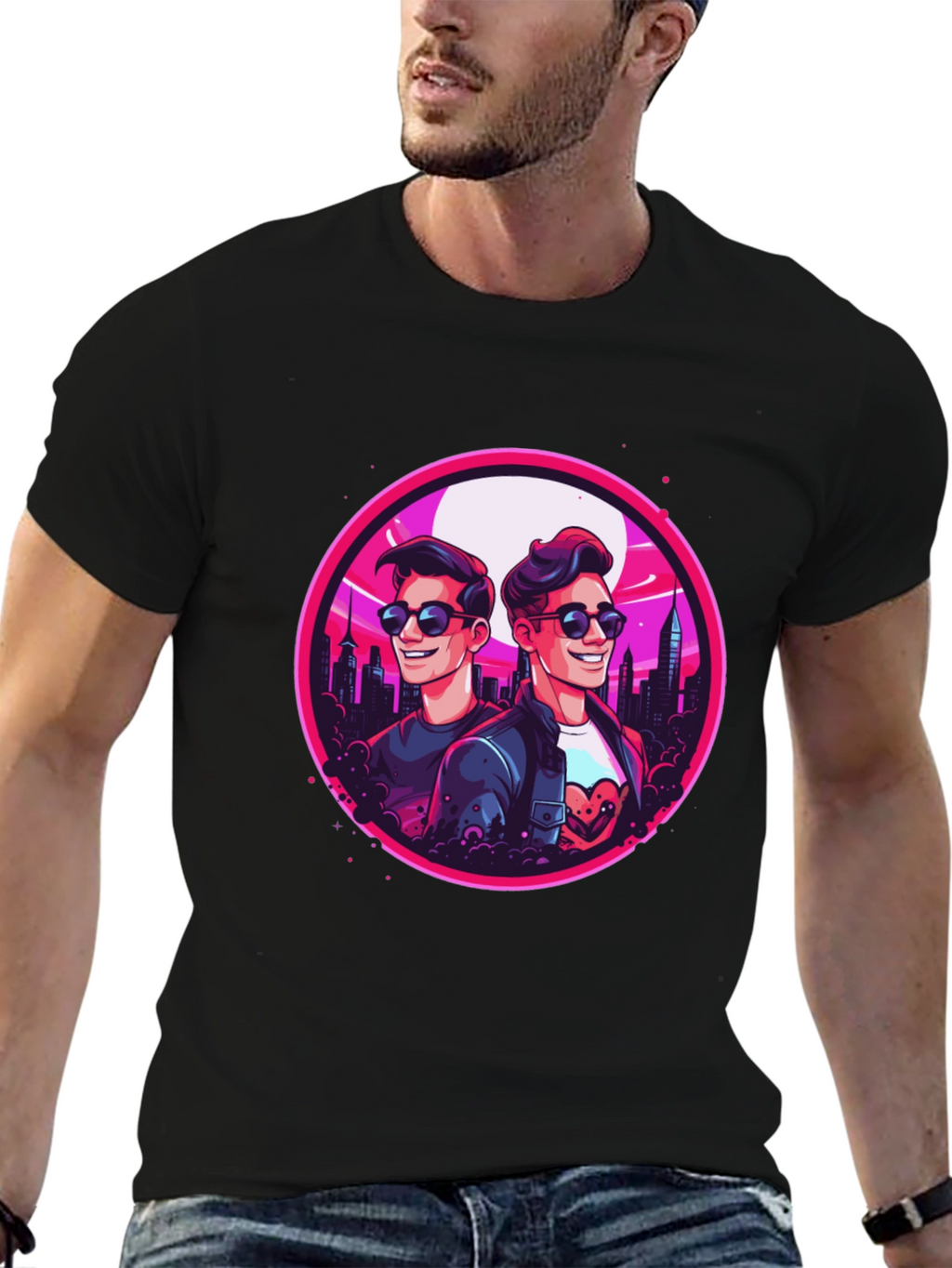 Retro Cityscape Cartoon Graphic T-Shirt