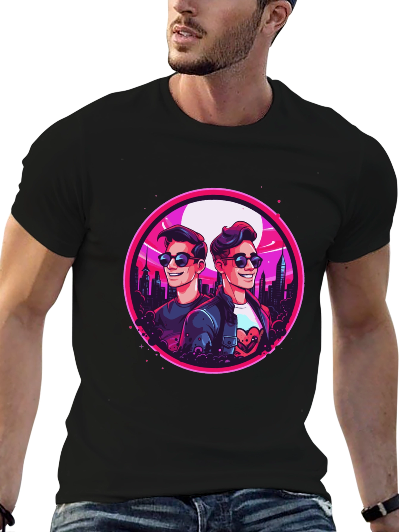Retro Cityscape Cartoon Graphic T-Shirt