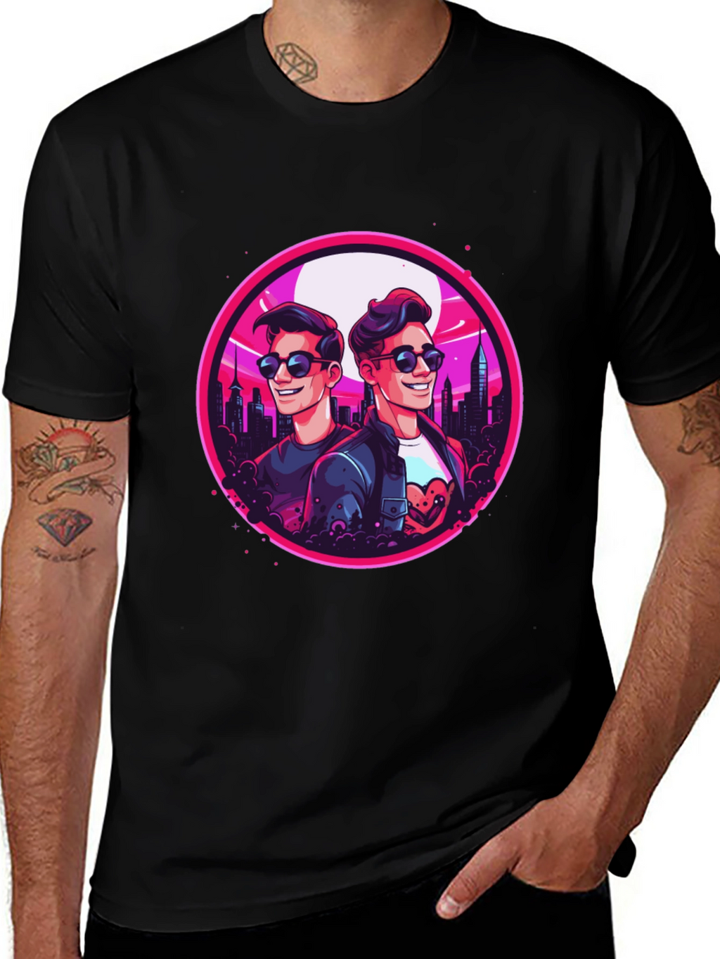 Retro Cityscape Cartoon Graphic T-Shirt