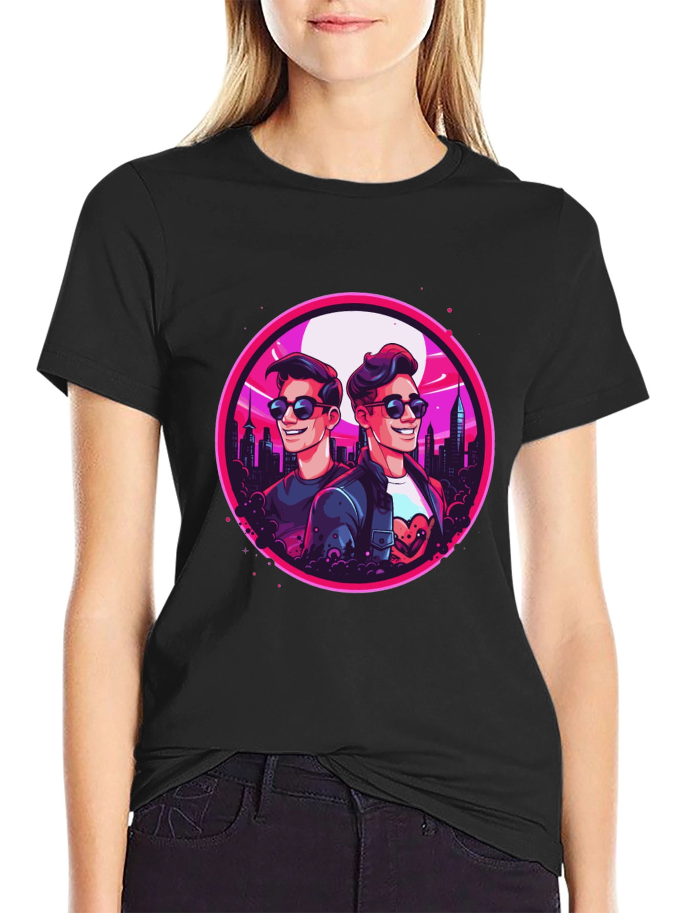 Retro Cityscape Cartoon Graphic T-Shirt