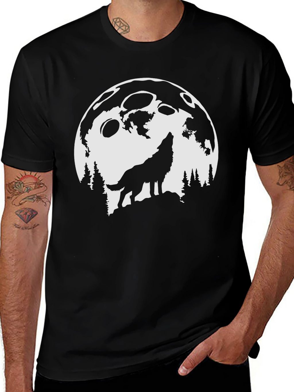 Wolf Moon Graphic Tee - Stylish Black T-Shirt