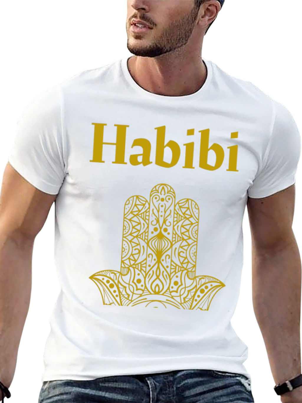 Habibi T-Shirt Black with Gold Hamsa Design