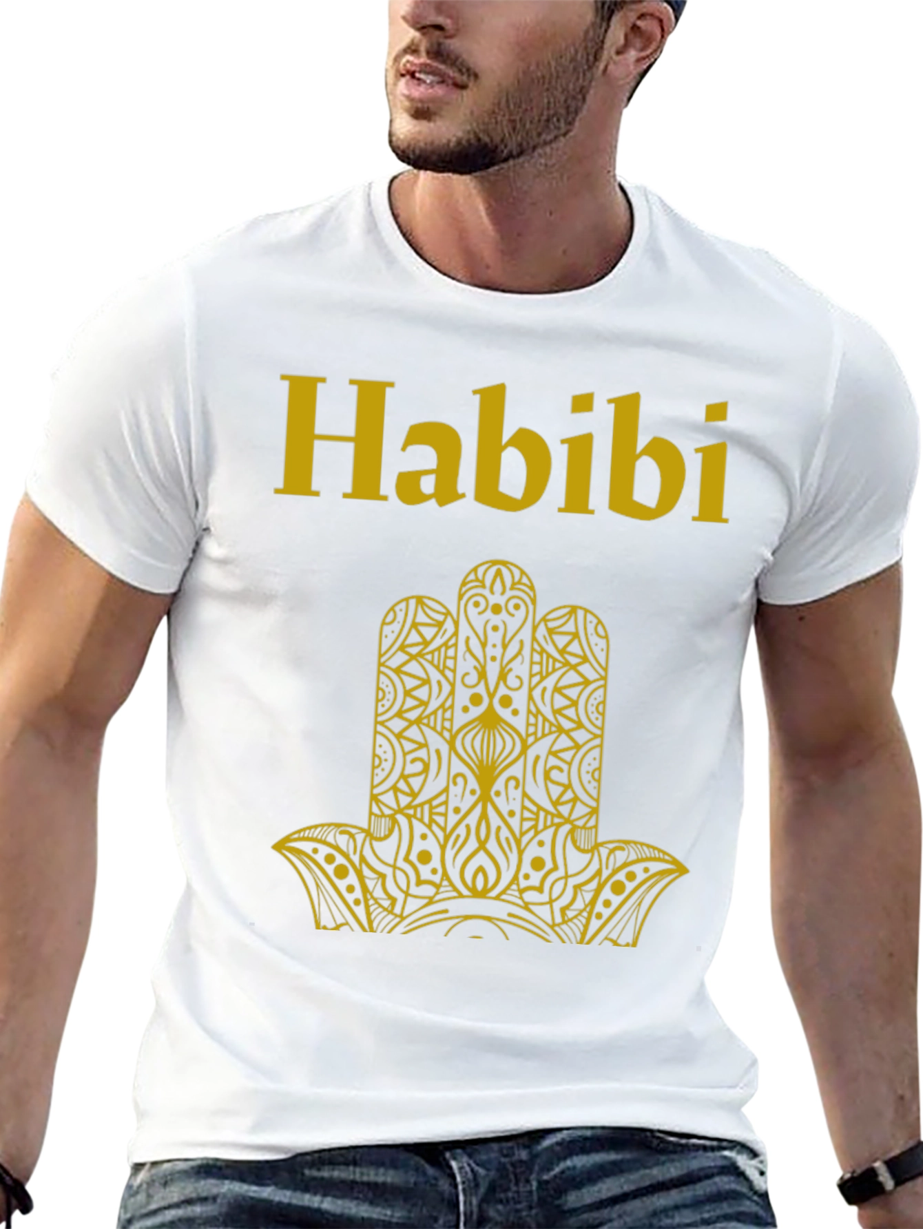 Habibi T-Shirt Black with Gold Hamsa Design
