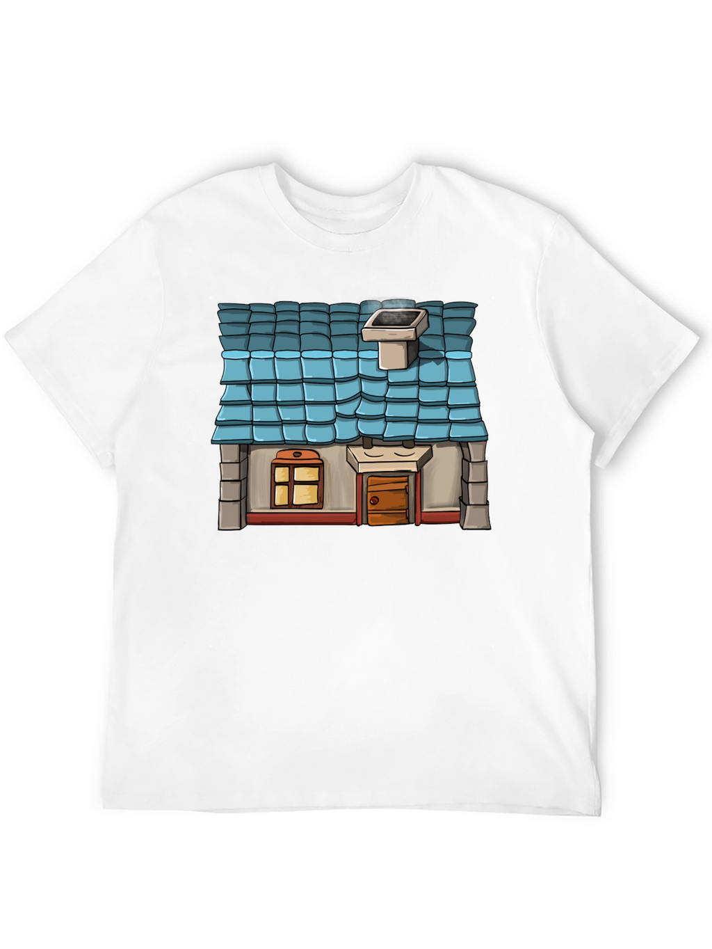 Cartoon House Graphic Tee - Black Cotton Casual Shirt
