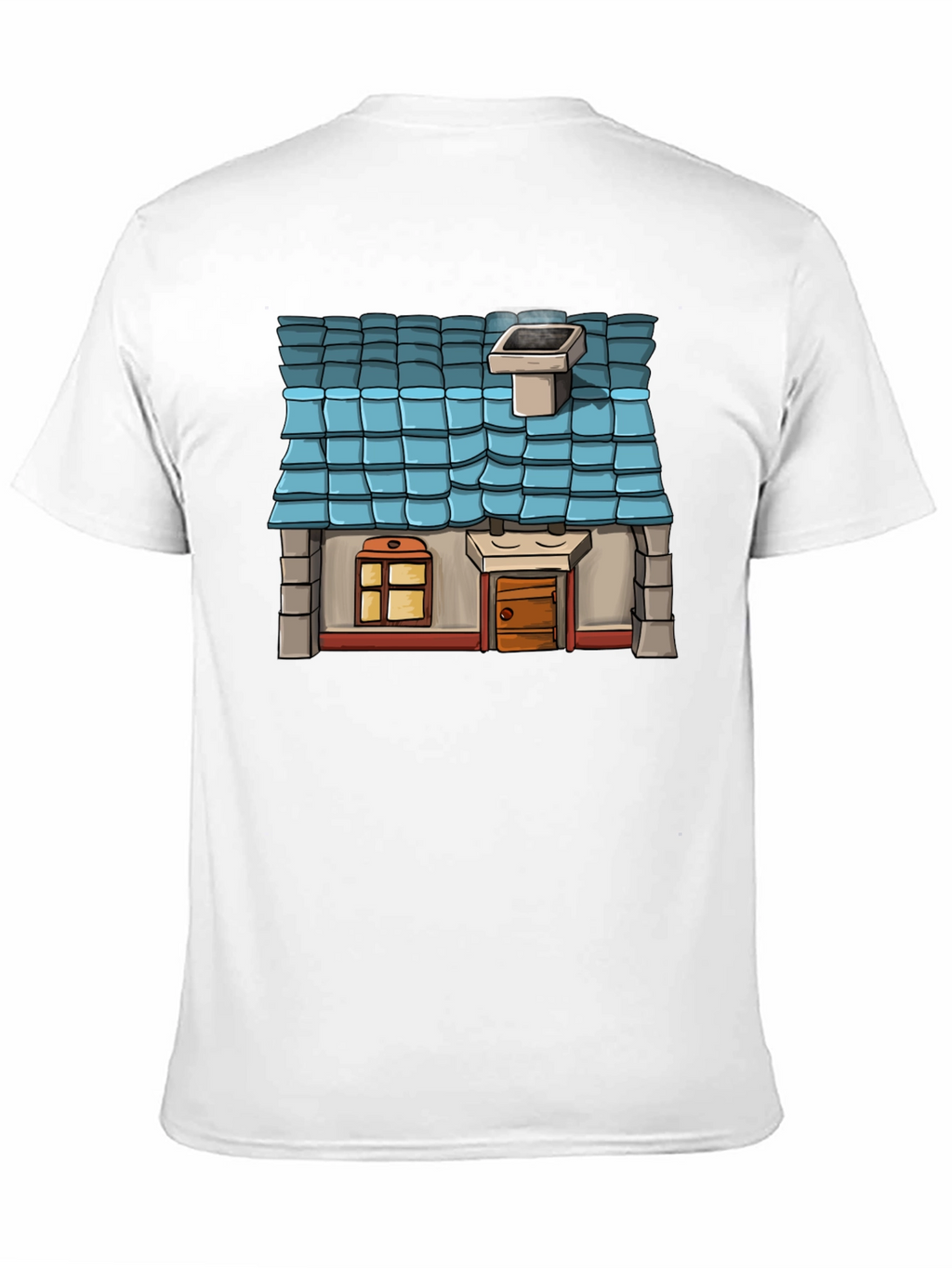 Cartoon House Graphic Tee - Black Cotton Casual Shirt