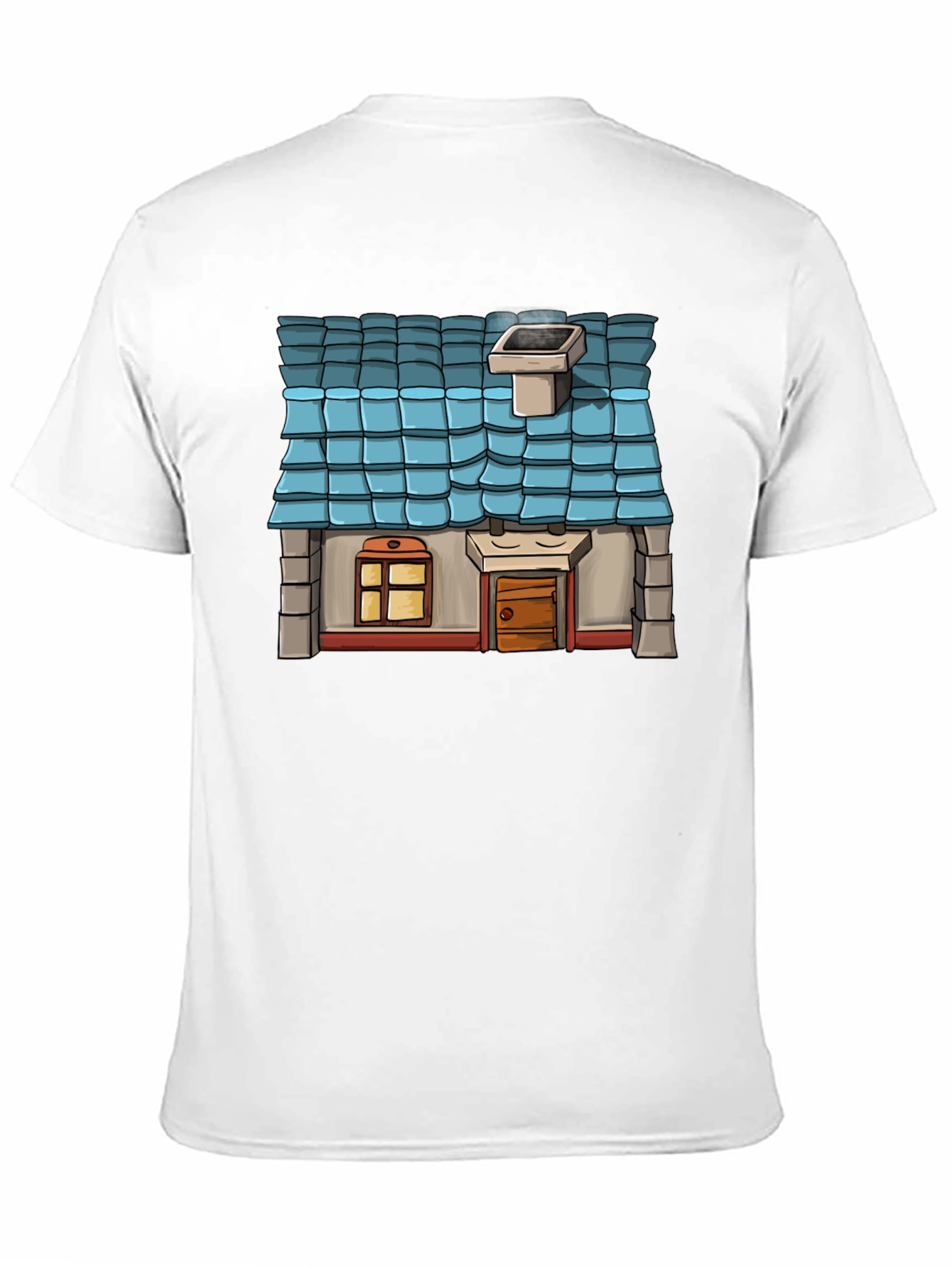 Cartoon House Graphic Tee - Black Cotton Casual Shirt