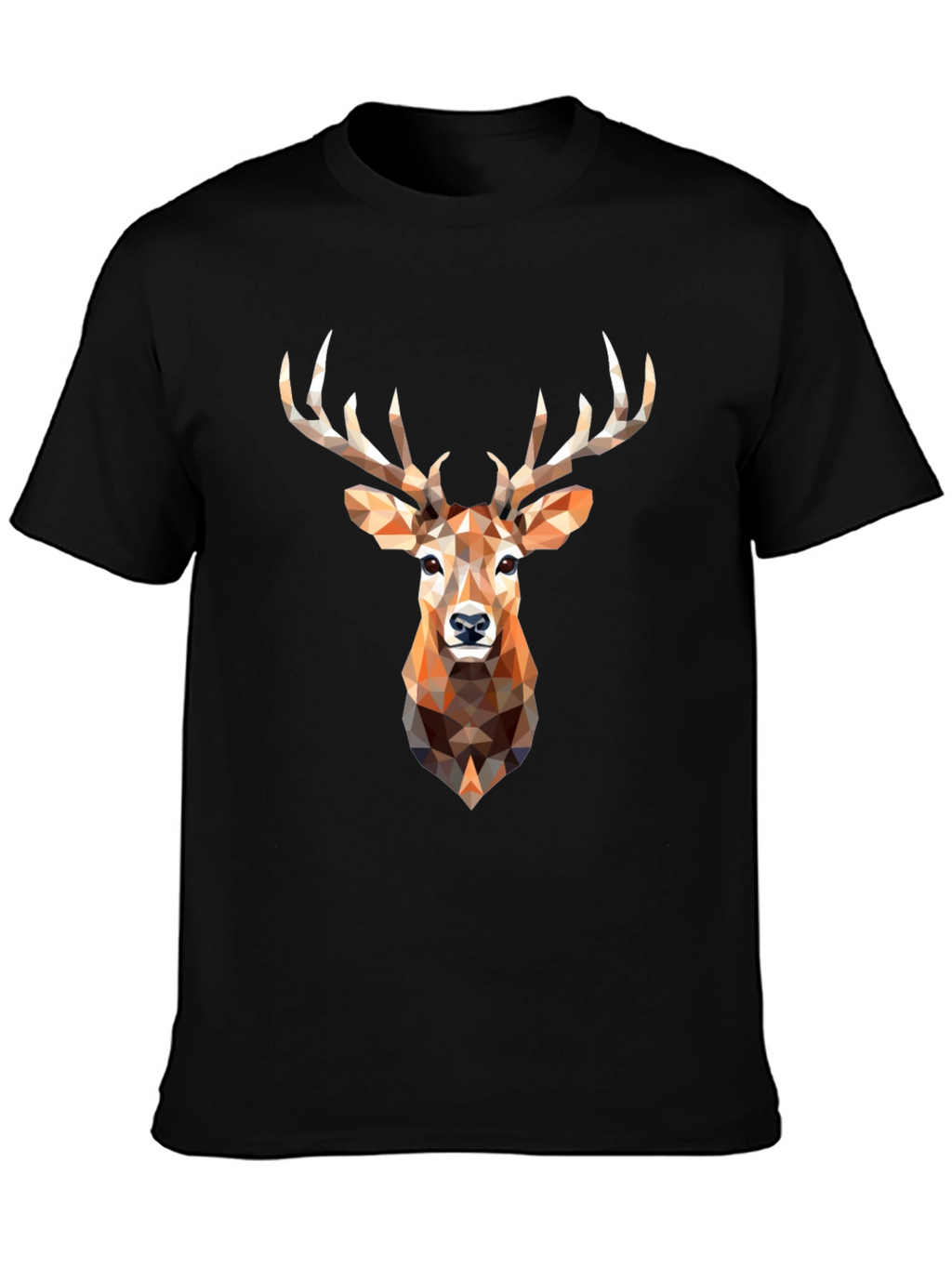 Geometric Deer Head Graphic Print Black T-Shirt