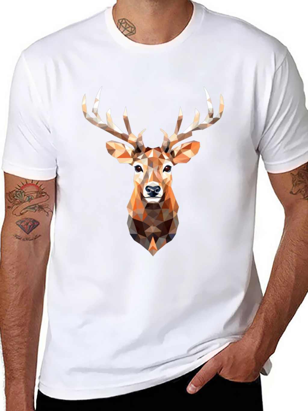 Geometric Deer Head Graphic Print Black T-Shirt