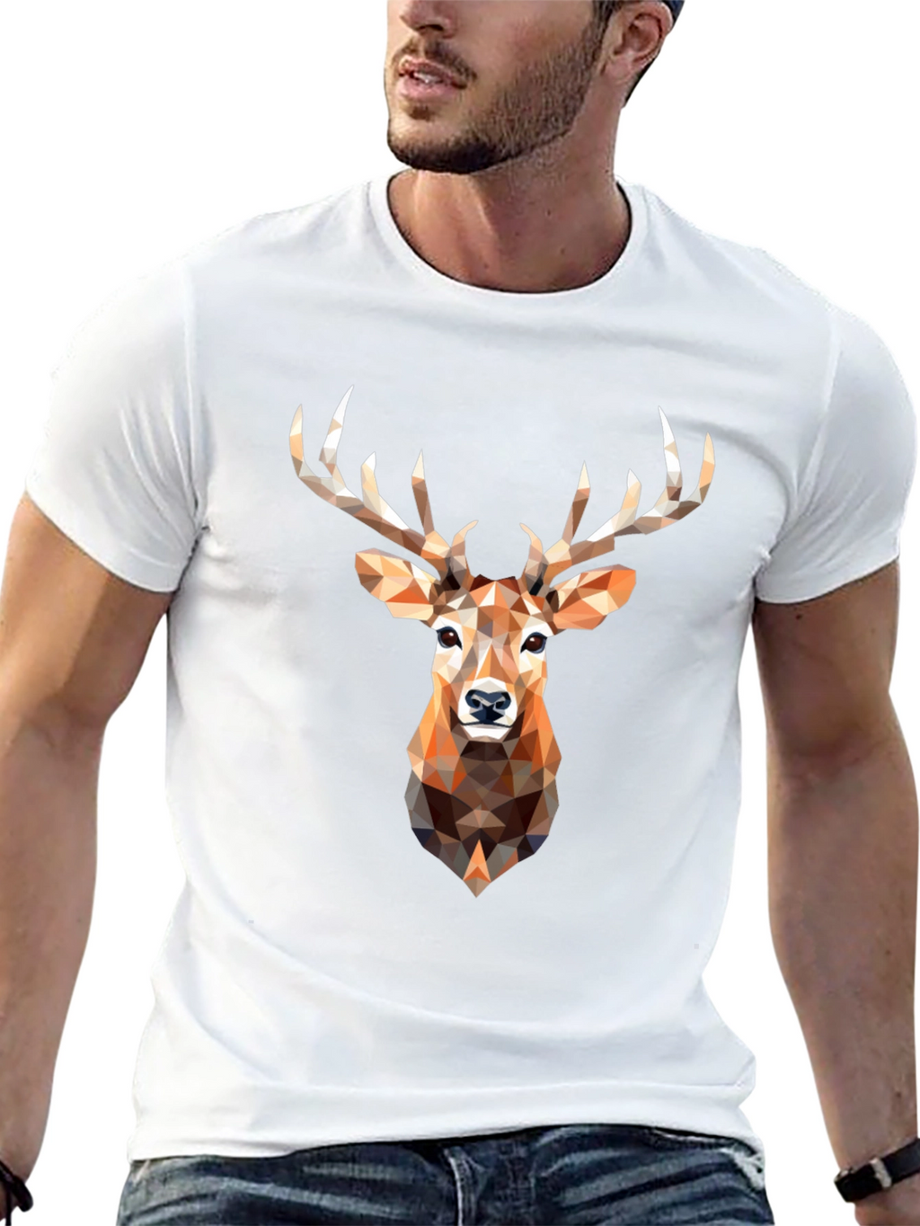 Geometric Deer Head Graphic Print Black T-Shirt
