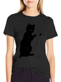 Cat Reading a Scroll Graphic Tee - Black