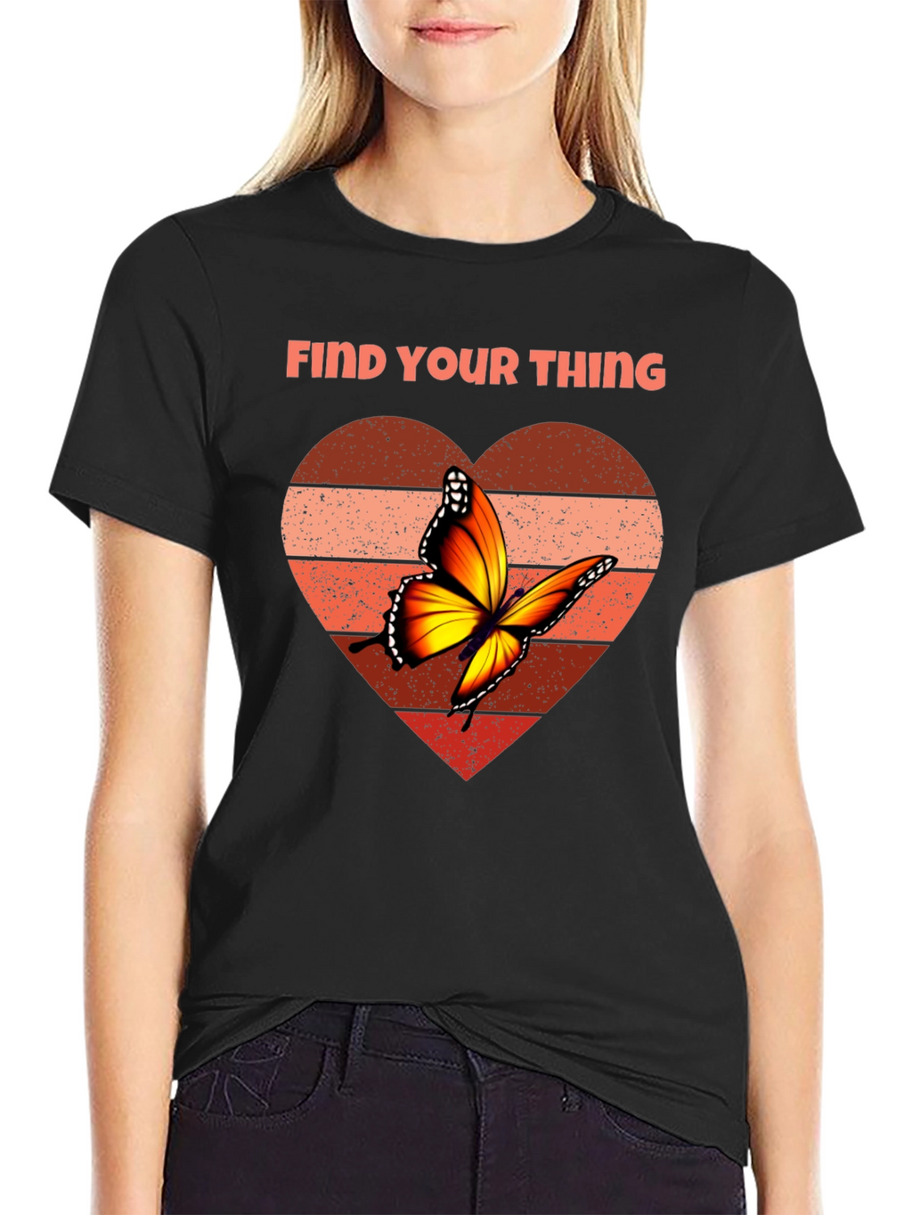 Find Your Thing Butterfly Heart Graphic Tee - Black