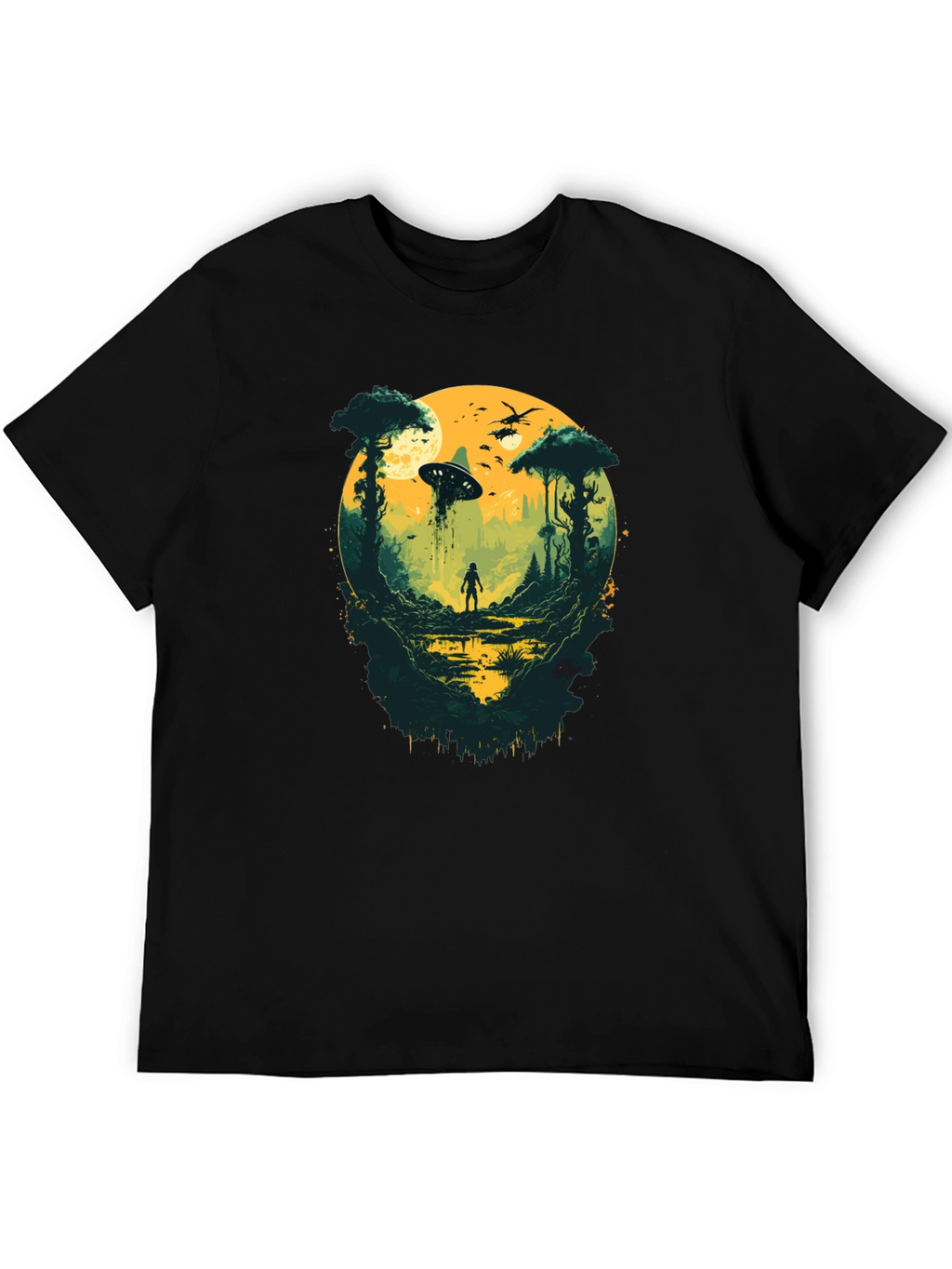 Sci-Fi Encounter Graphic Tee - Black Cotton Blend