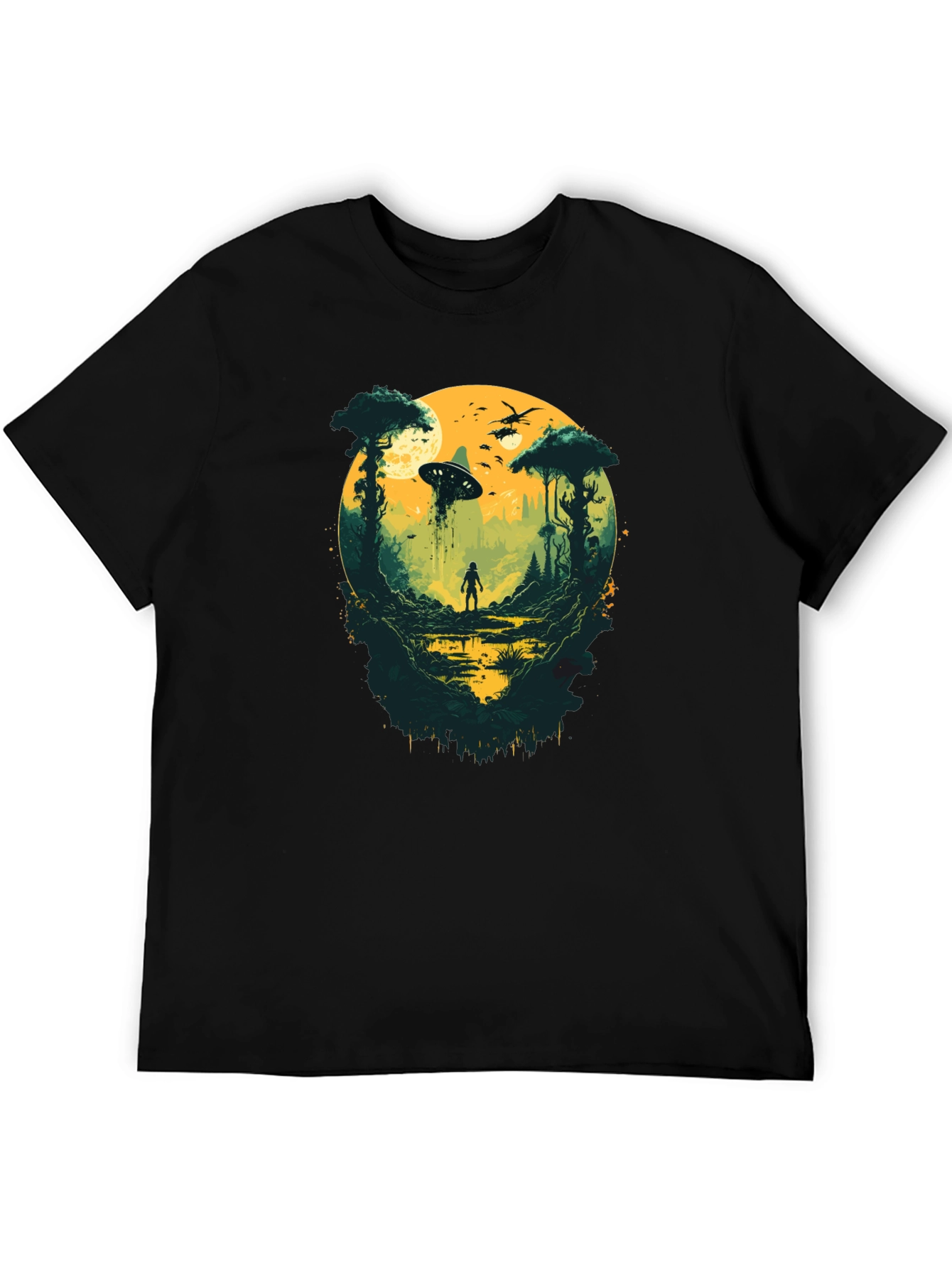 Sci-Fi Encounter Graphic Tee - Black Cotton Blend