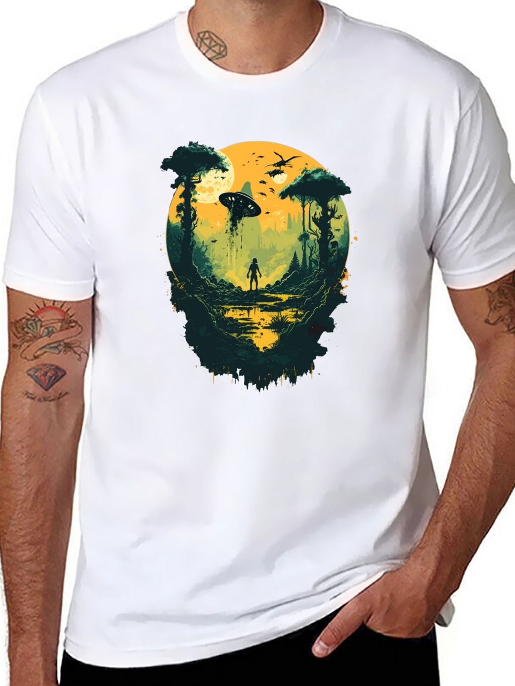 Sci-Fi Encounter Graphic Tee - Black Cotton Blend
