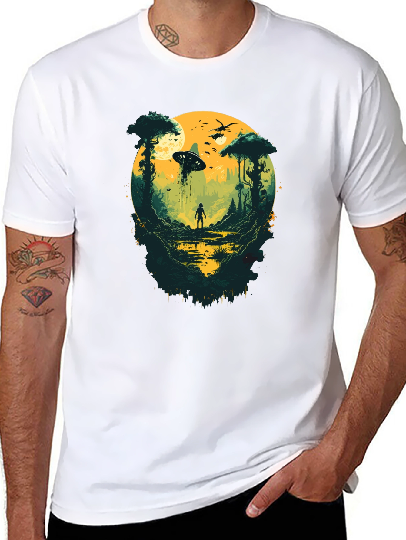 Sci-Fi Encounter Graphic Tee - Black Cotton Blend