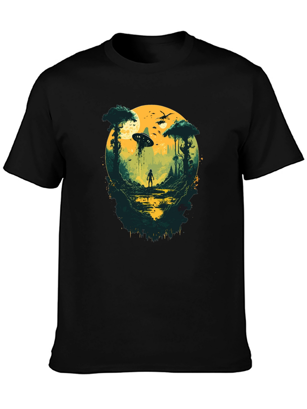 Sci-Fi Encounter Graphic Tee - Black Cotton Blend