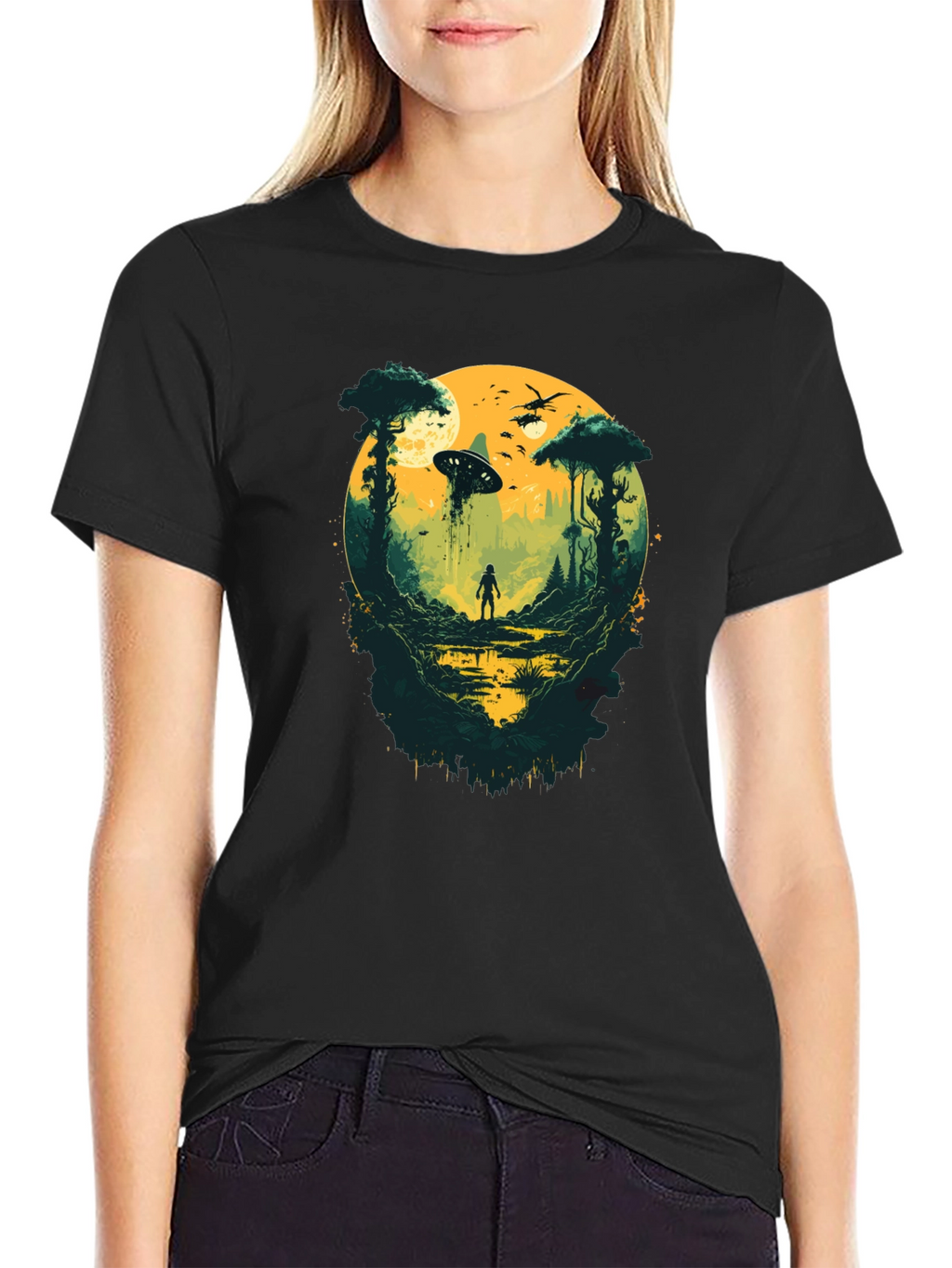Sci-Fi Encounter Graphic Tee - Black Cotton Blend