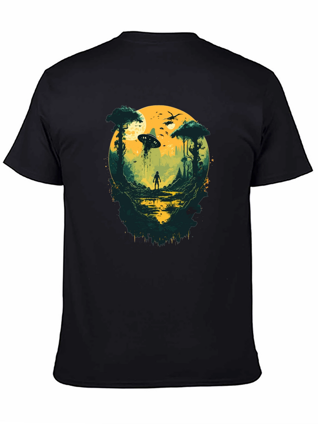 Sci-Fi Encounter Graphic Tee - Black Cotton Blend