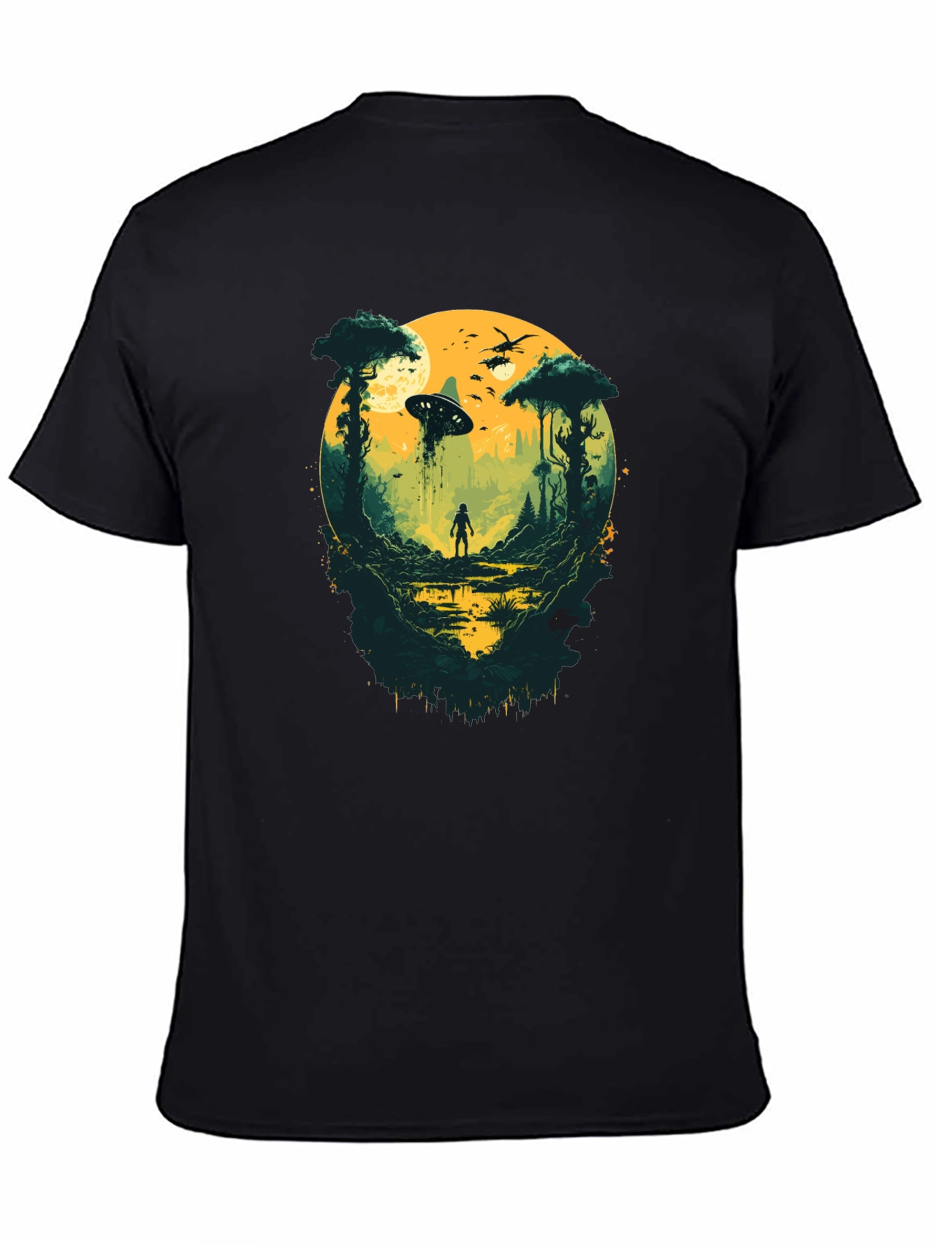 Sci-Fi Encounter Graphic Tee - Black Cotton Blend