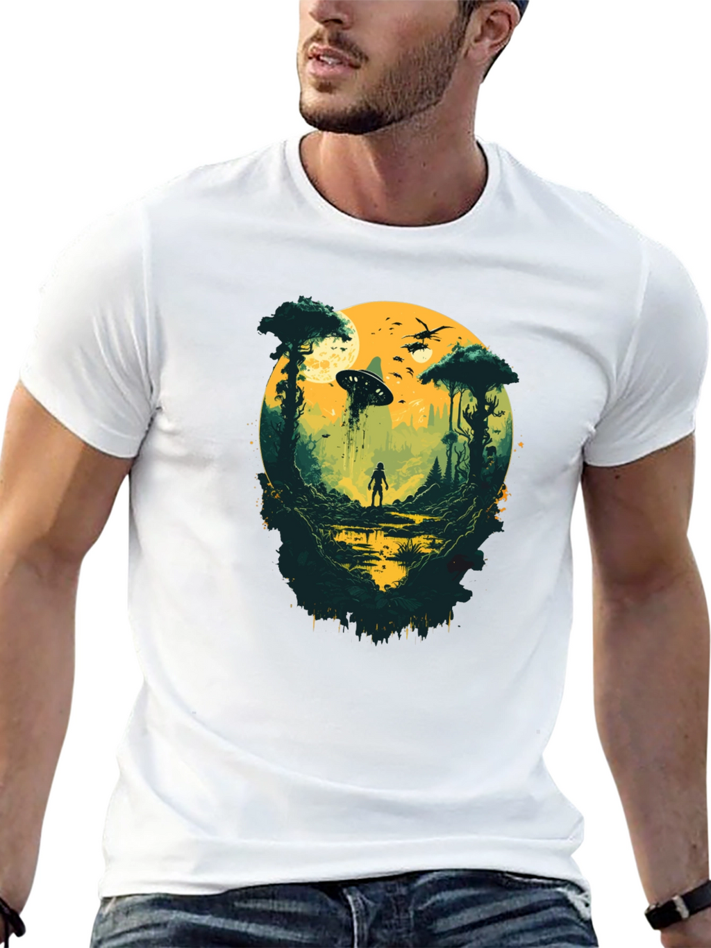 Sci-Fi Encounter Graphic Tee - Black Cotton Blend