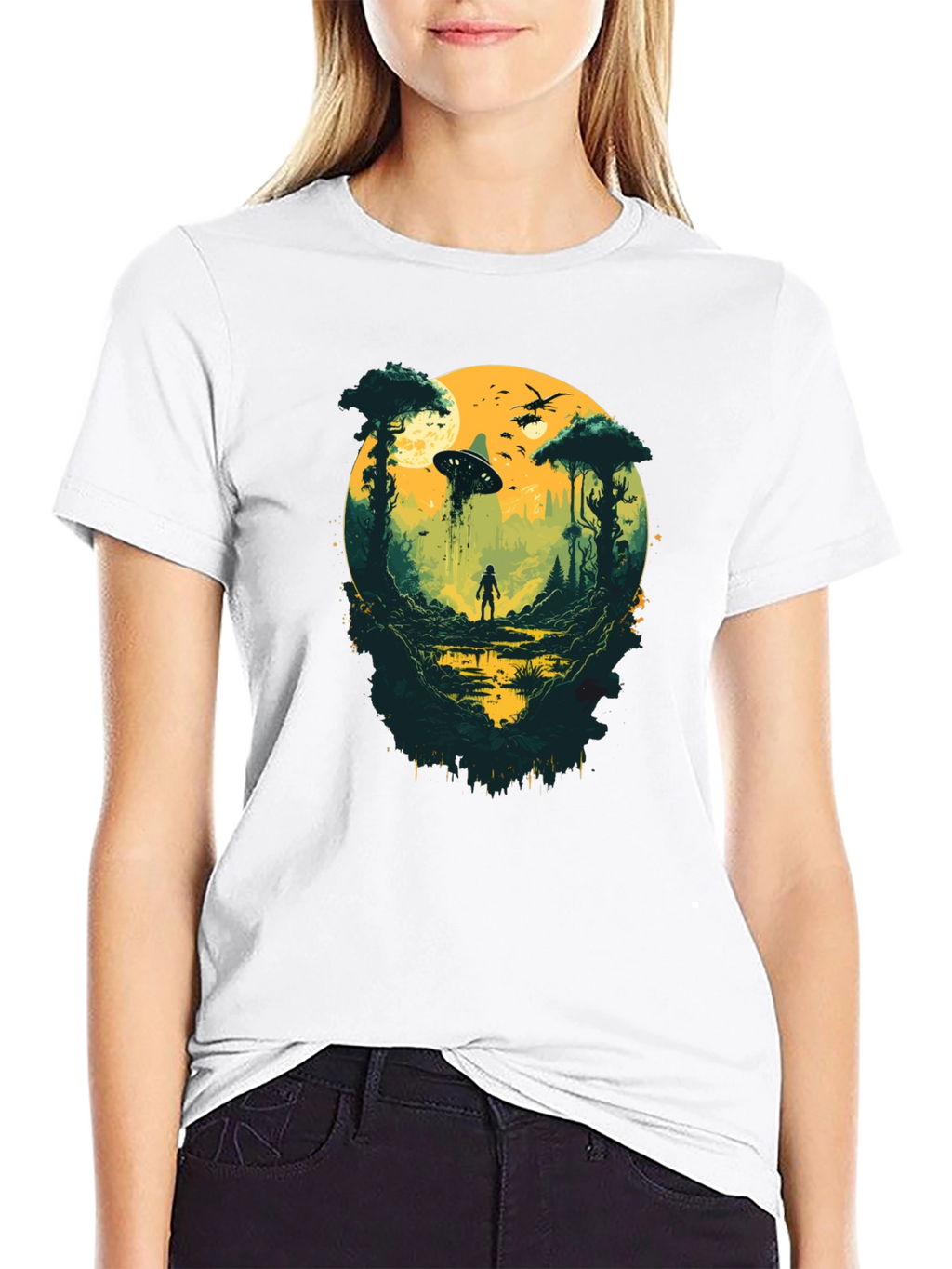 Sci-Fi Encounter Graphic Tee - Black Cotton Blend