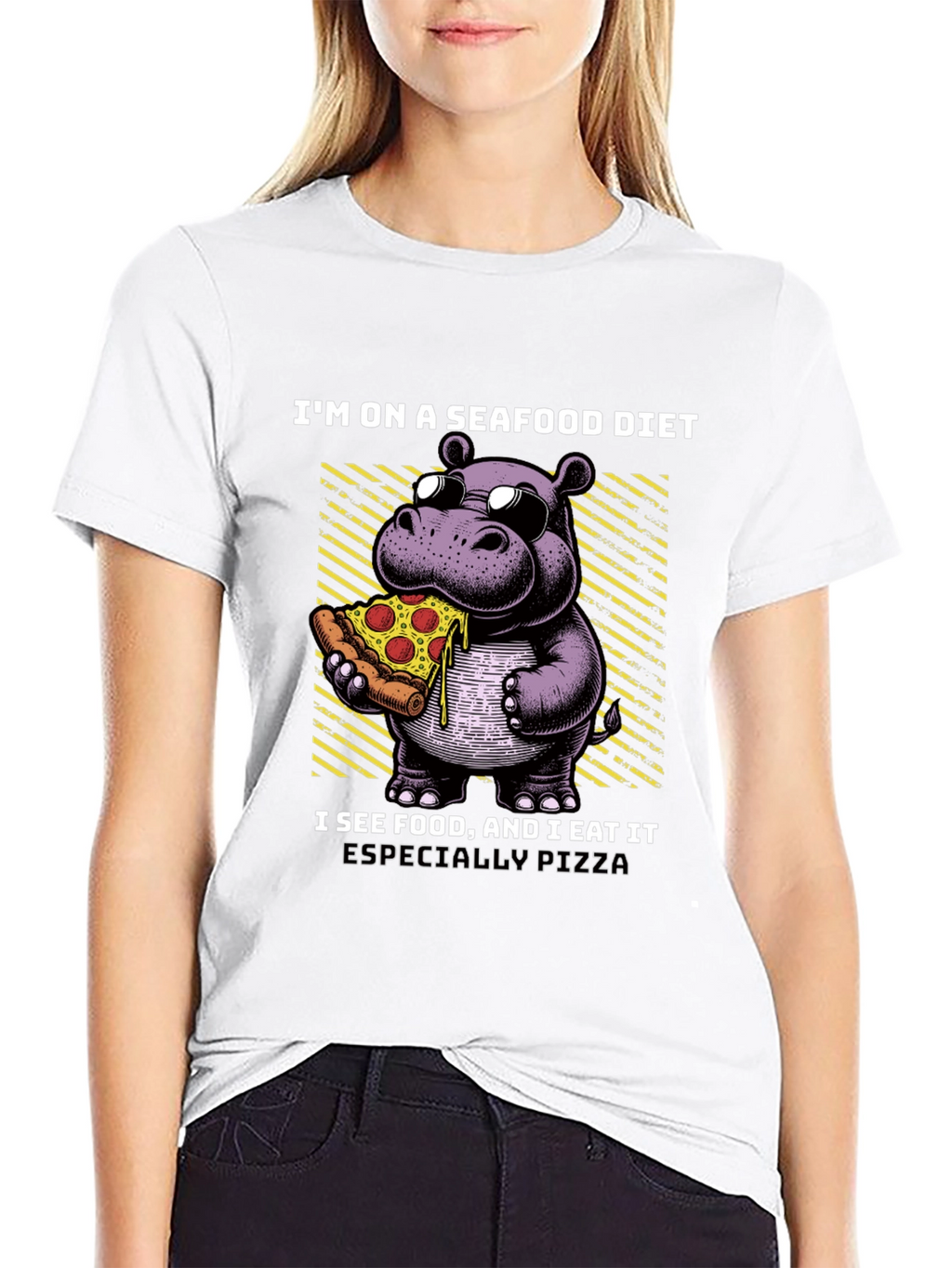 Seafood Diet Hippo Pizza T-Shirt
