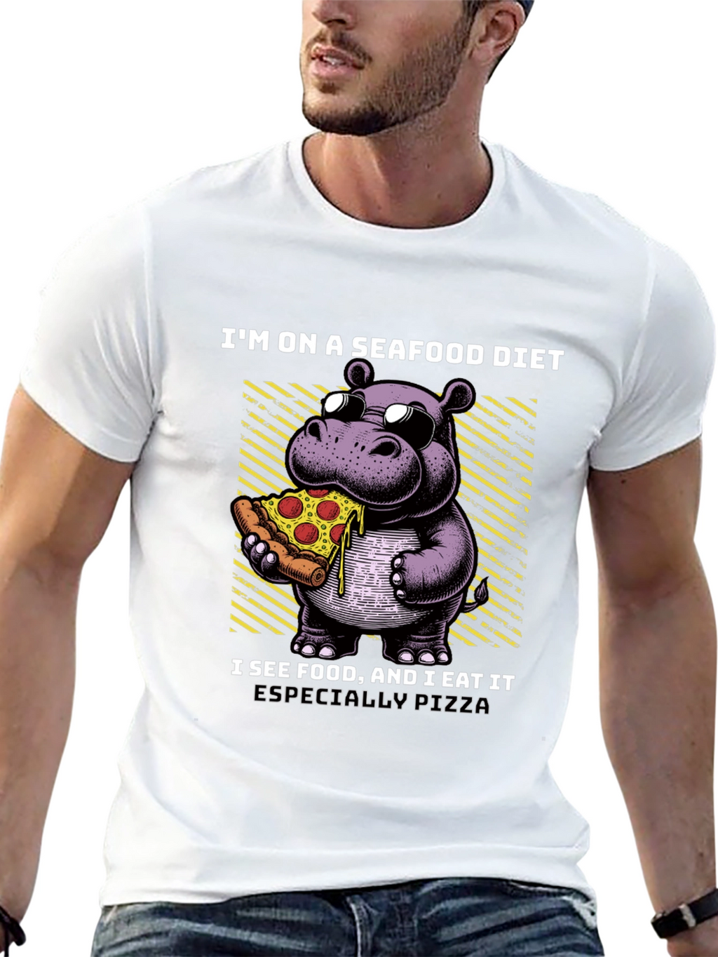 Seafood Diet Hippo Pizza T-Shirt