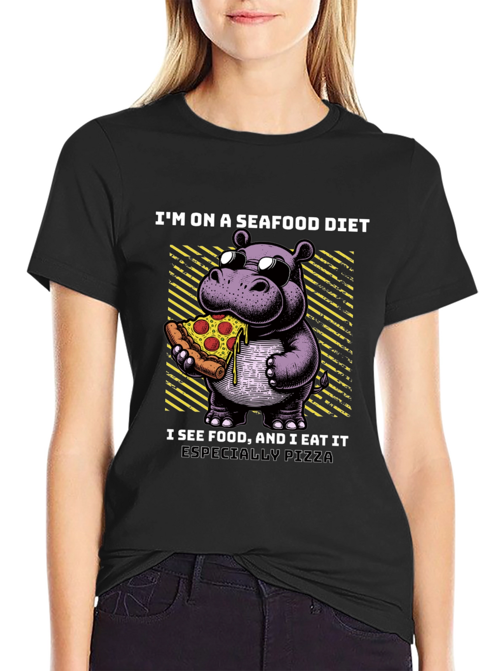 Seafood Diet Hippo Pizza T-Shirt