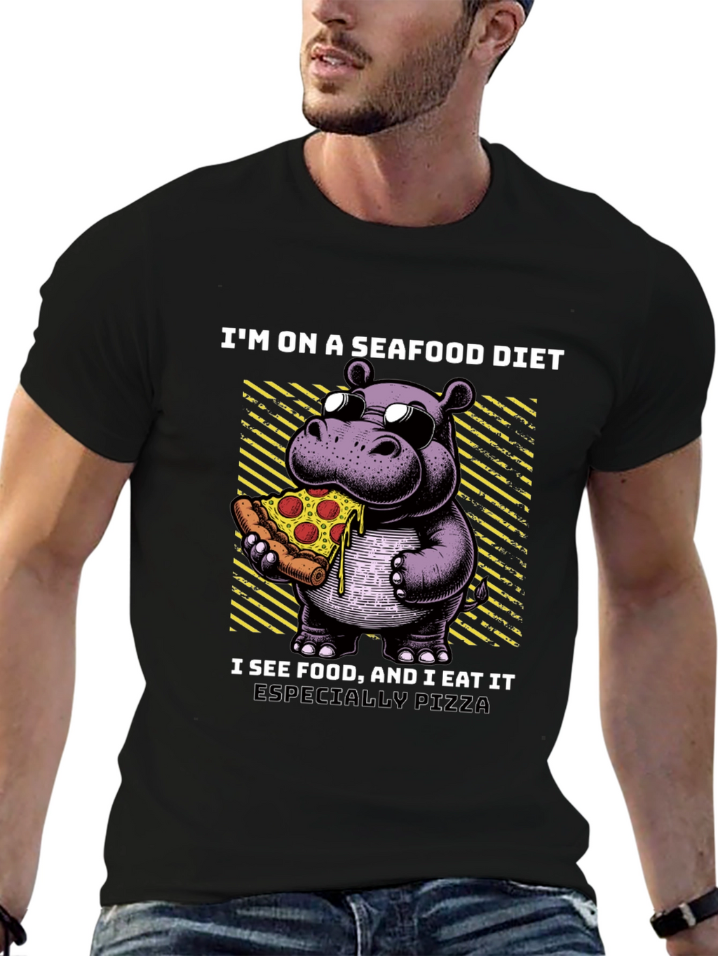Seafood Diet Hippo Pizza T-Shirt