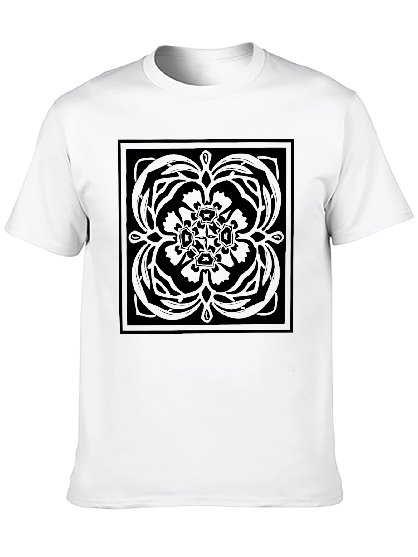 Modern Black Graphic Tee - Square Floral