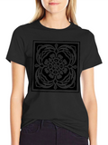 Modern Black Graphic Tee - Square Floral