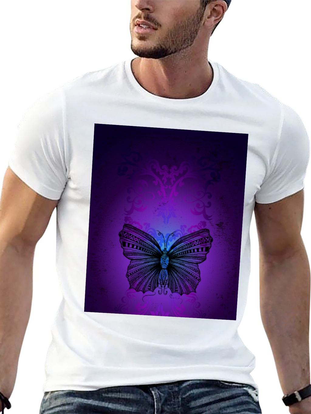 Butterfly Graphic T-Shirt - Bold Purple Design