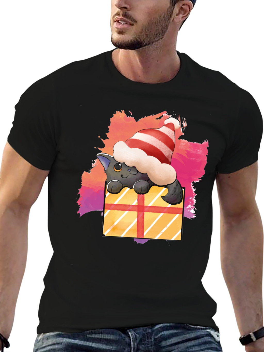 Festive Cat in a Gift Box T-Shirt