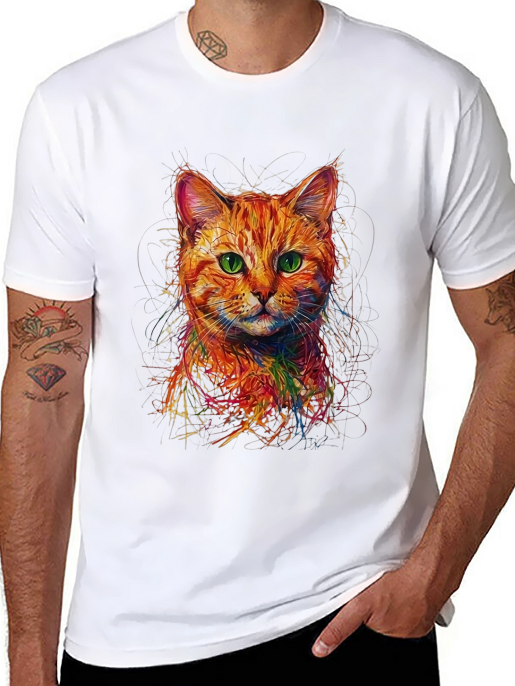 Abstract Cat Art Black T-Shirt