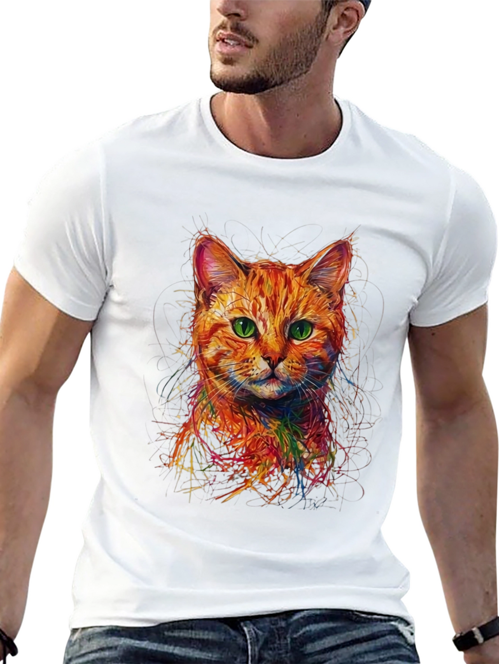 Abstract Cat Art Black T-Shirt
