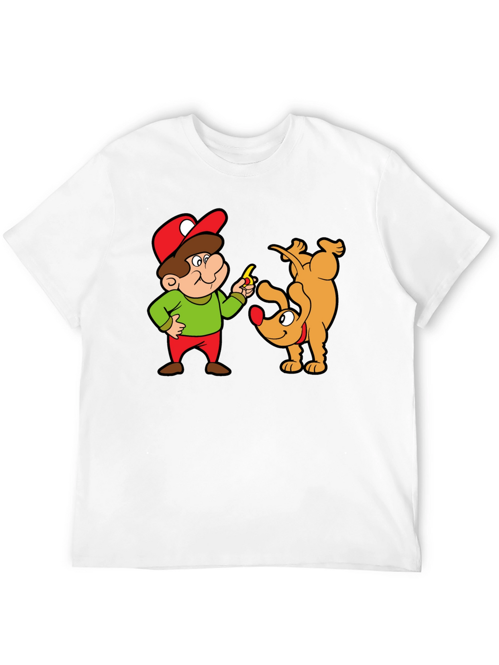 Cartoon Man & Dog Graphic Black T-Shirt