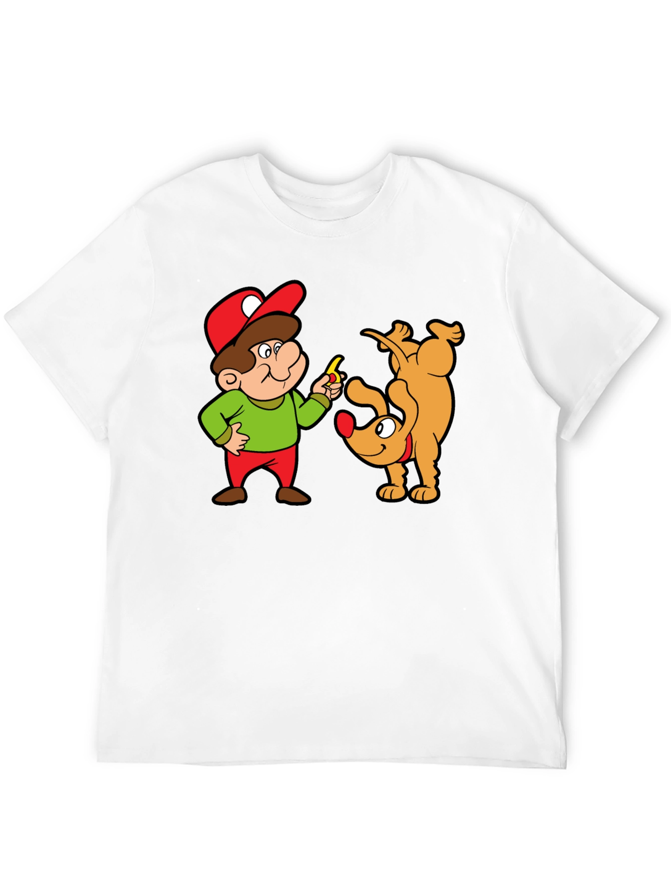 Cartoon Man & Dog Graphic Black T-Shirt