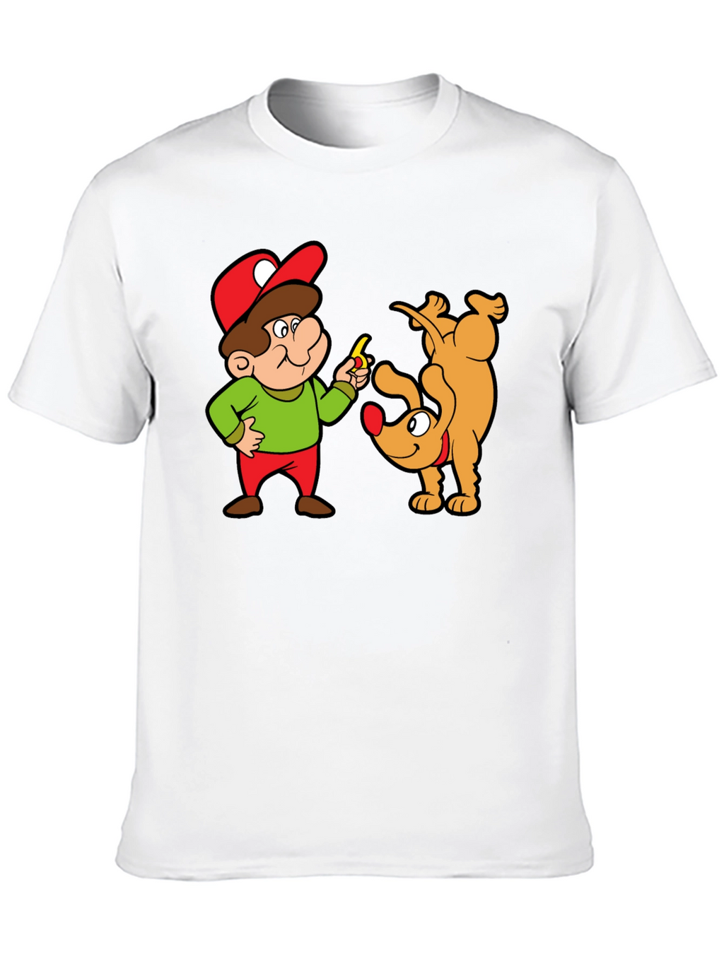 Cartoon Man & Dog Graphic Black T-Shirt