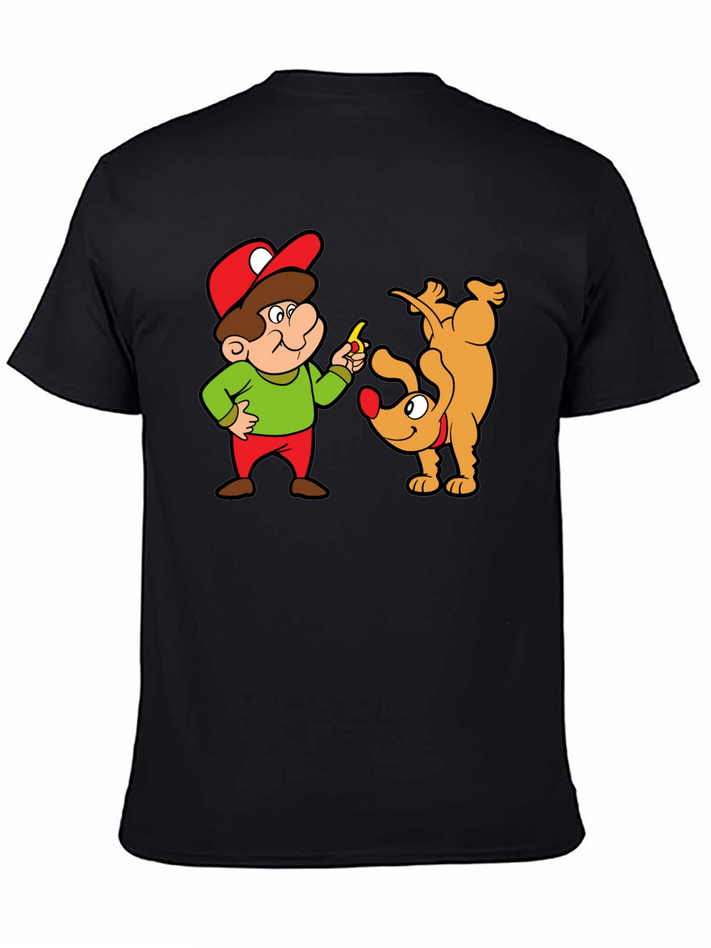 Cartoon Man & Dog Graphic Black T-Shirt