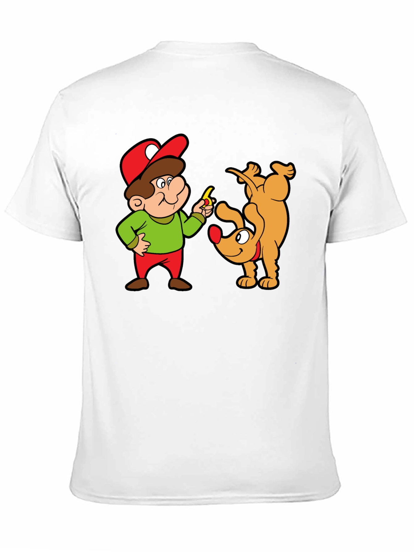 Cartoon Man & Dog Graphic Black T-Shirt