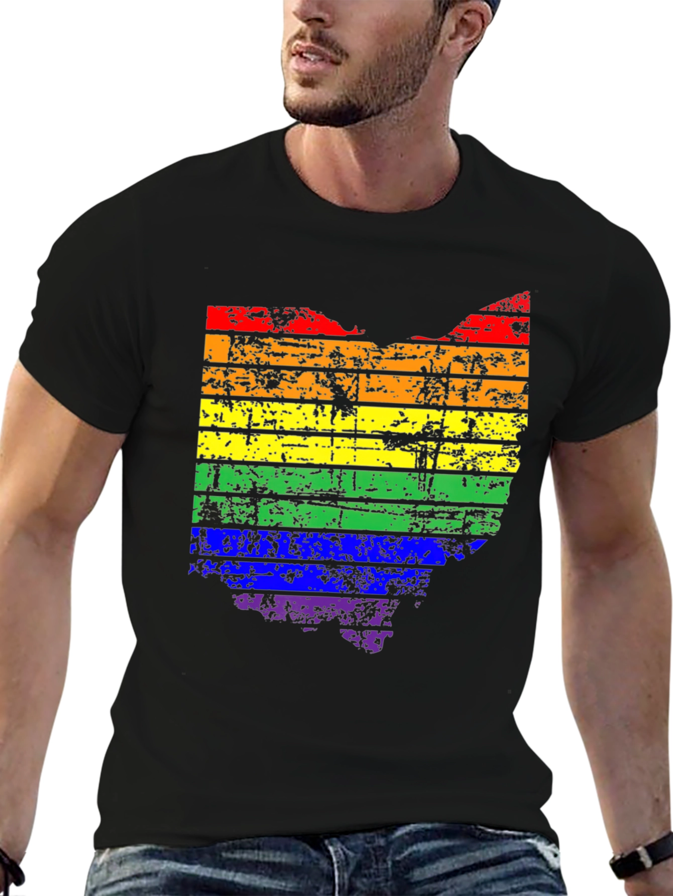 Ohio Pride LGBTQ Rainbow State Map T-Shirt