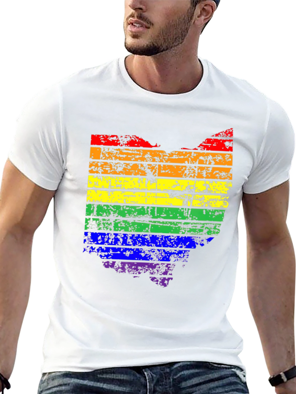 Ohio Pride LGBTQ Rainbow State Map T-Shirt