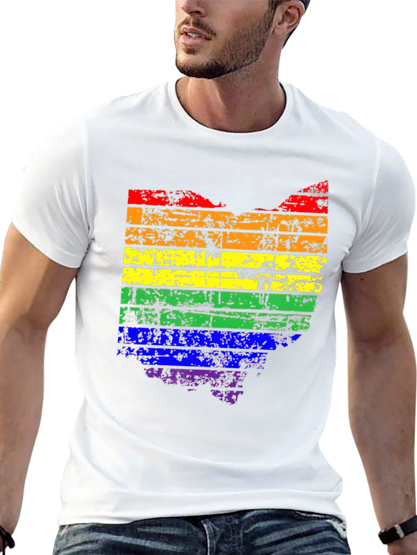 Ohio Pride LGBTQ Rainbow State Map T-Shirt