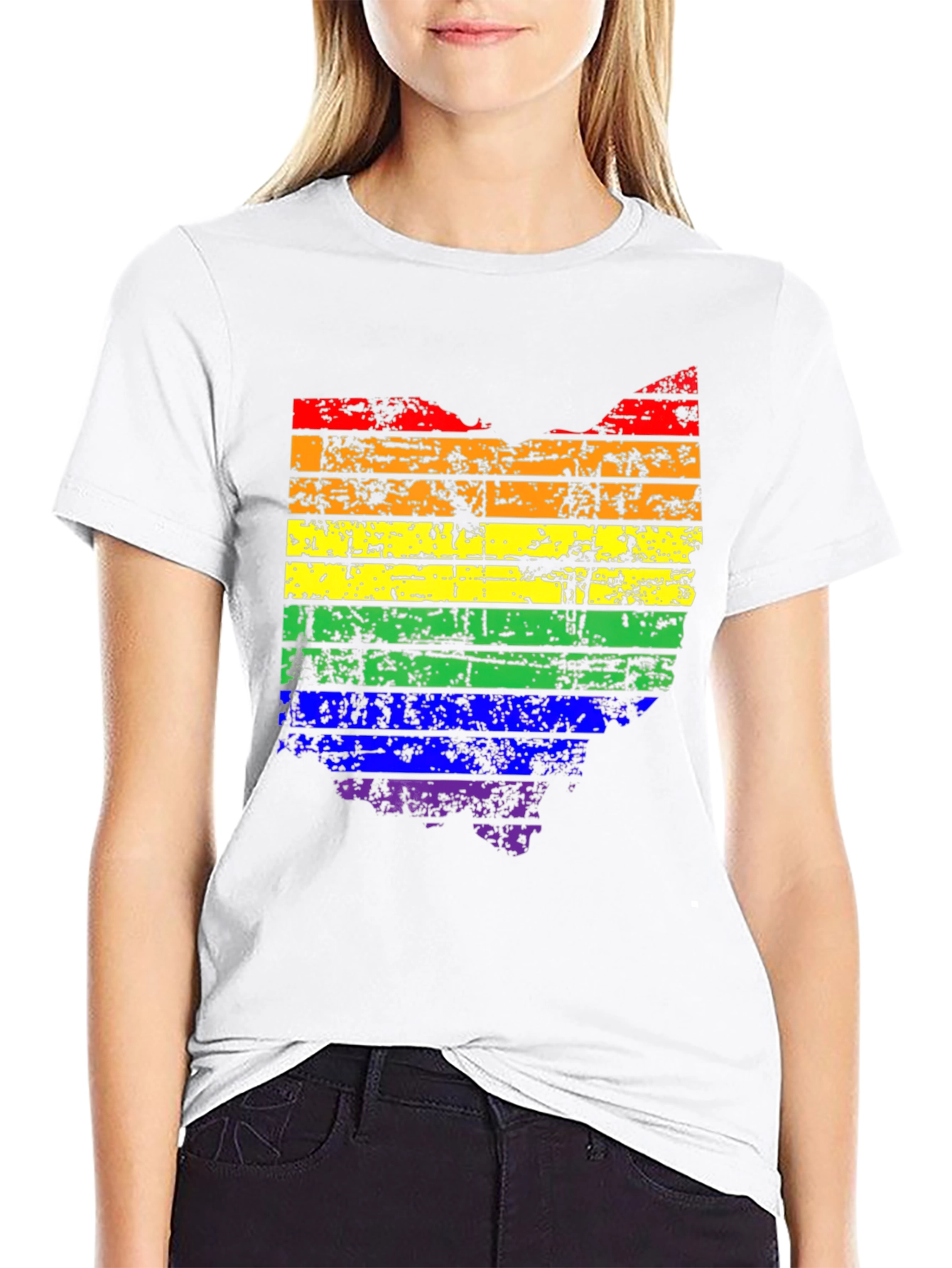 Ohio Pride LGBTQ Rainbow State Map T-Shirt
