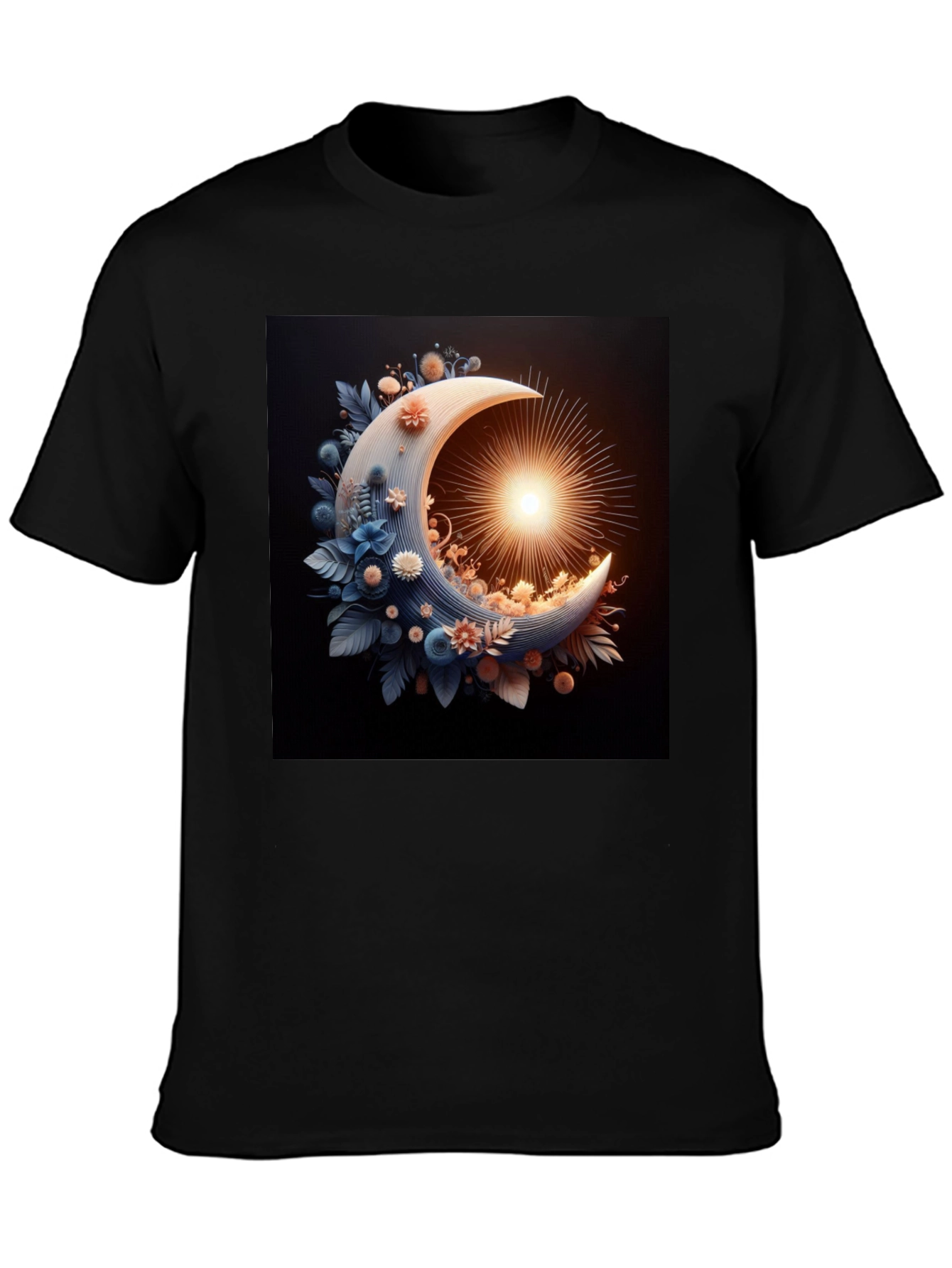 Crescent Moon Floral Black T-Shirt