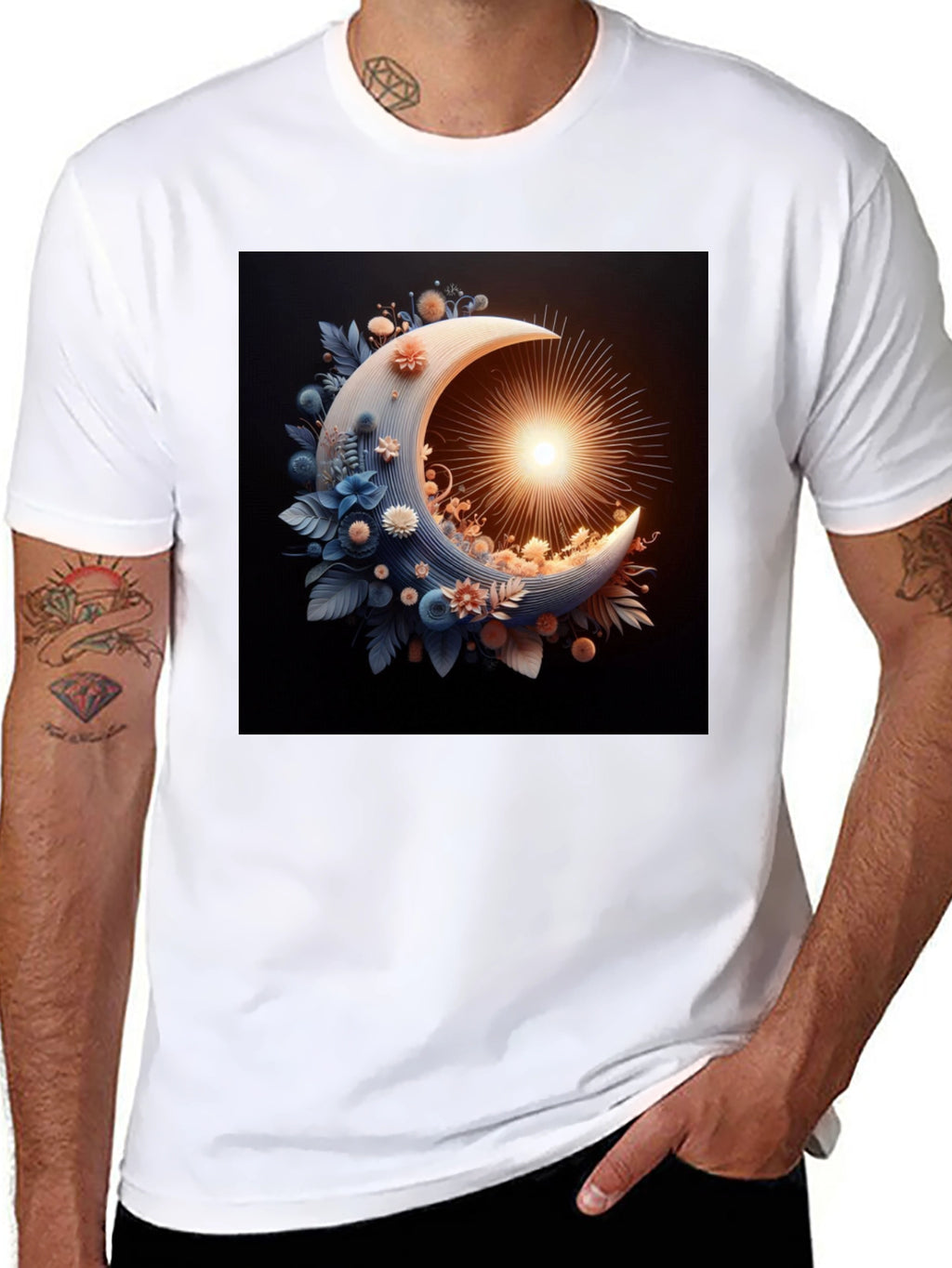 Crescent Moon Floral Black T-Shirt